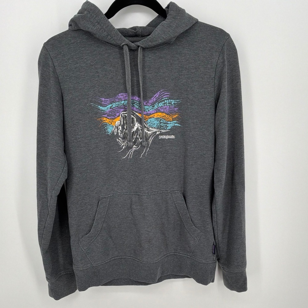 Patagonia Organic Cotton Graphic Hoodie Small Gray Pullover Sweatshirt